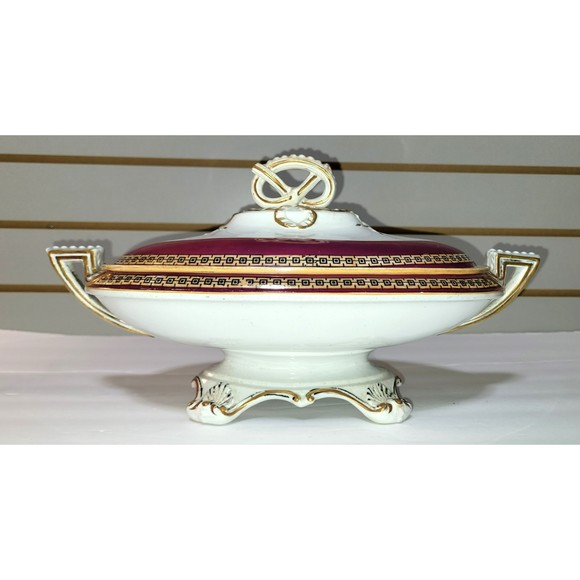 Antique Porcelain candy dish footed pedestal bowl with lid 12 inch - Picture 7 of 12